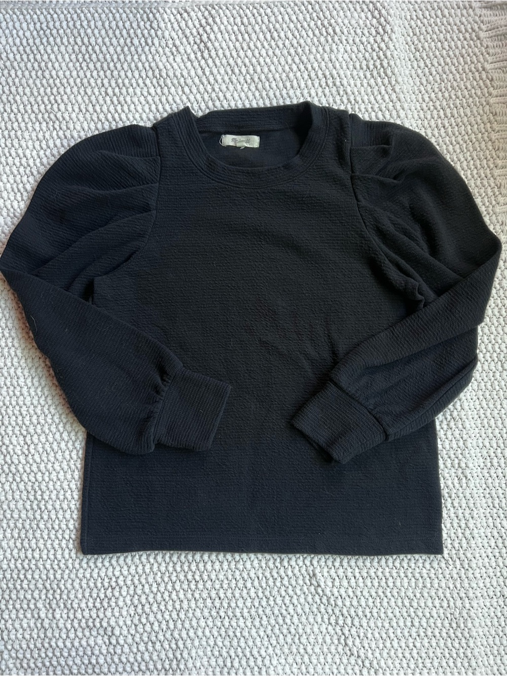 Madewell Brushed Puff Long Sleeve Sweater Top Black Classic Work Office Medium